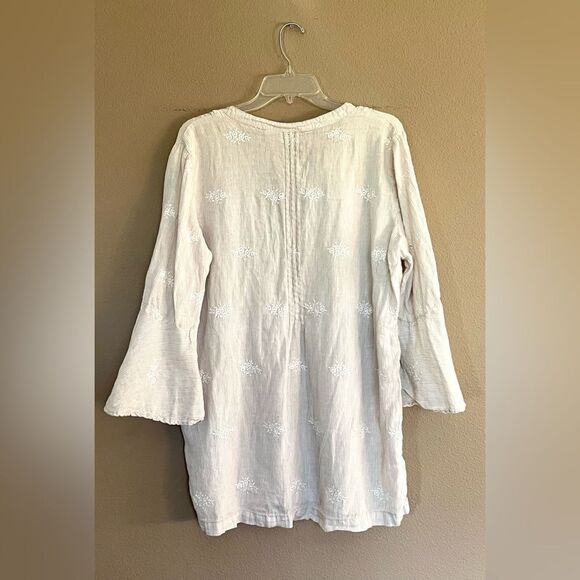 Antibes Blanc 100% Linen Striped Embroidered Top - Picture 5 of 6